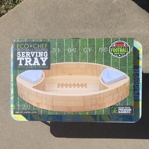 Bamboo Football Shaped Serving Tray with Ceramic Bowls